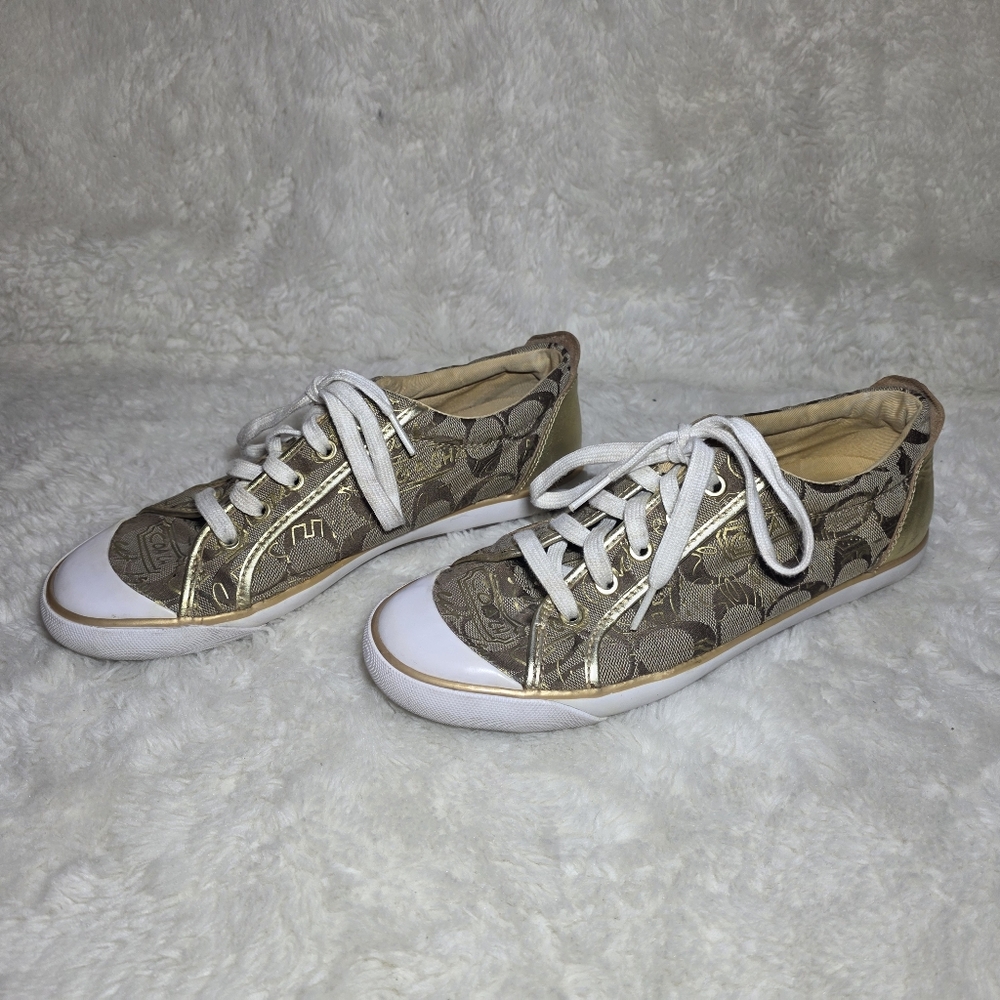 Coach Barrett Gold Signature Monogram Jacquard Sneakers 9.5B - Picture 5 of 16